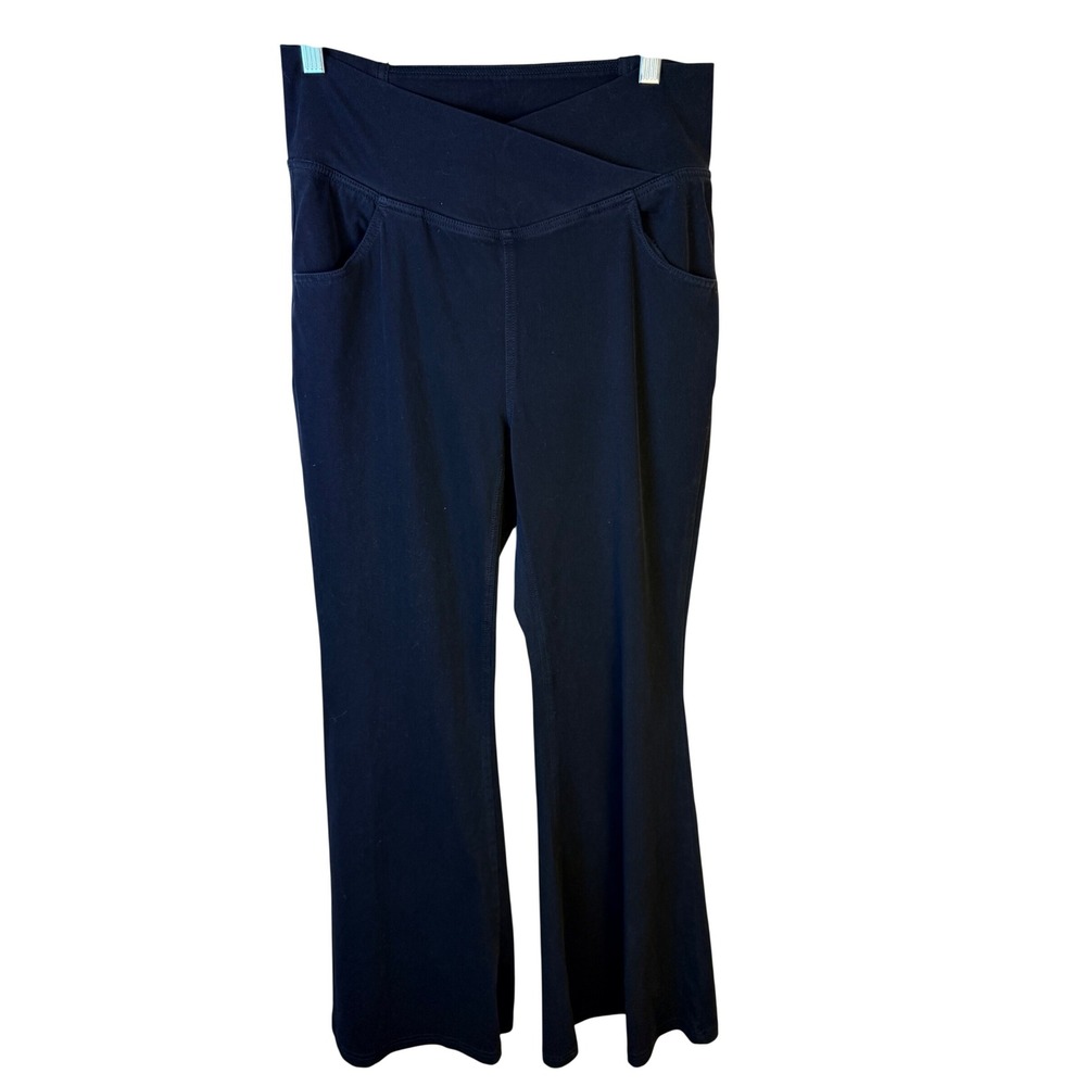 Halara Black Crossover Waist Flare Pants High Rise Wide Leg Stretch Large NWT